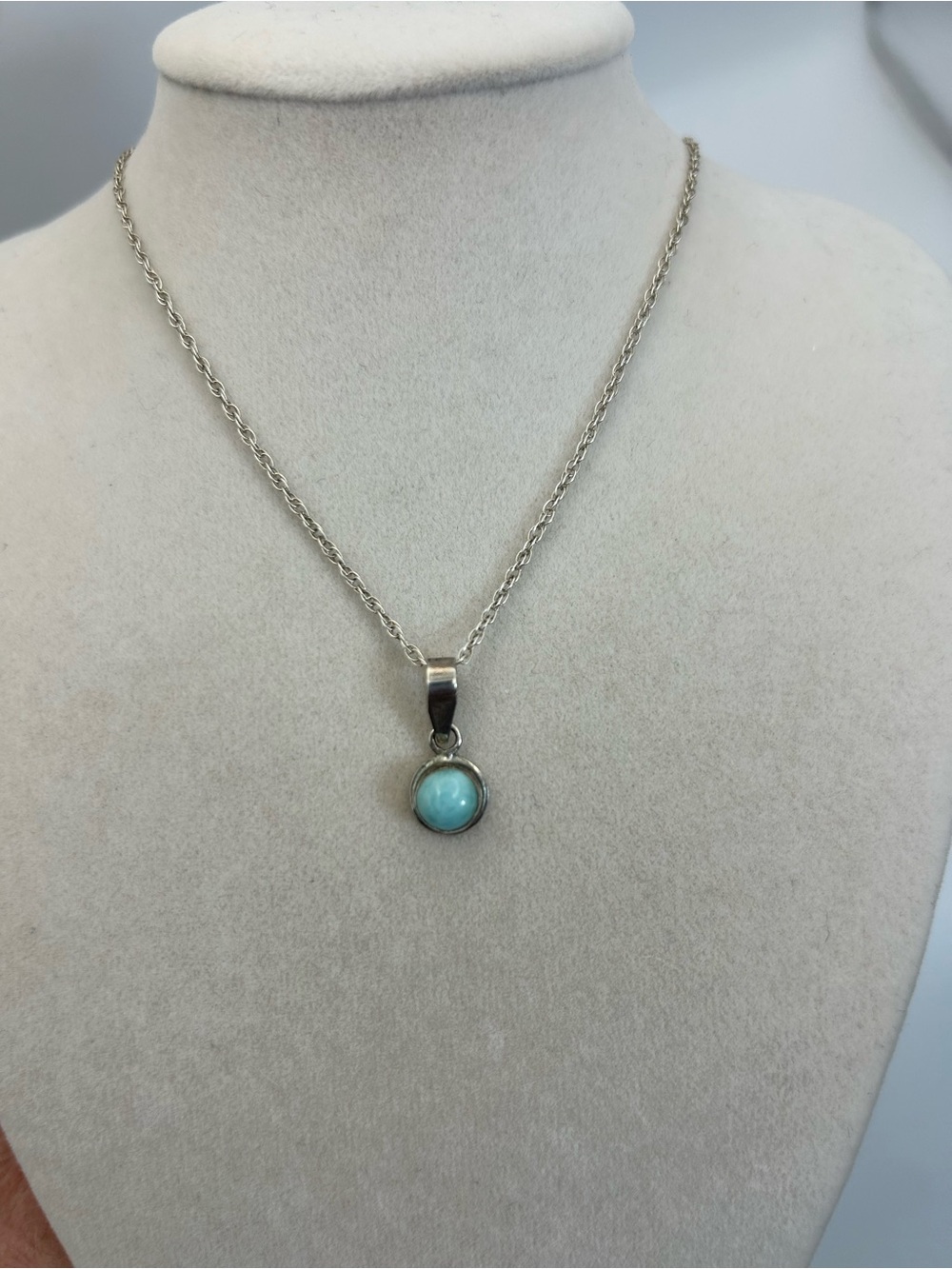 Sterling Silver Larimar Pendant Necklace 18" Stamped 925 Soft Aqua Blue Stone - Picture 4 of 13